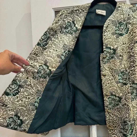 Vintage Neiman Marcus Gold Metallic Shimmer Rose 80’s Rock Glam Blazer Size 8 M - Picture 5 of 16